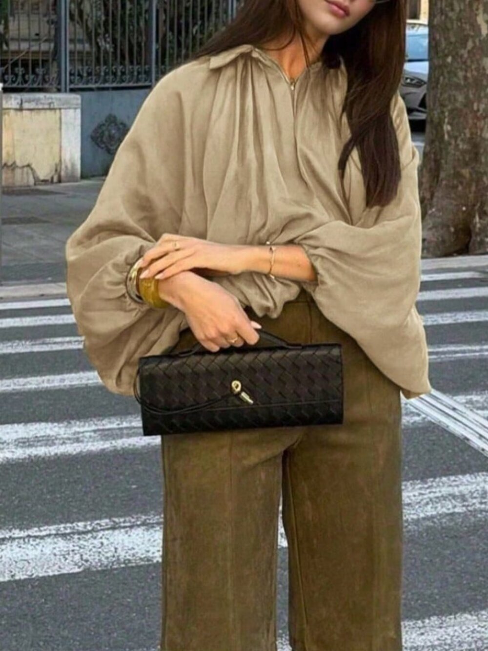 Khaki Casual Women's Puff Bomber Jacket